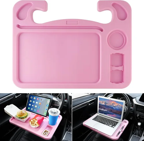 Vista 9 de JUSTTOP Escritorio de Volante de Coche para Laptop, Accesorios Multiusos de Coche para Viajes, Bandejas de Soporte de Asiento de Coche para Comer
