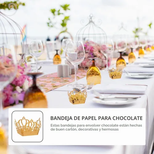 Vista 4 de Bandeja de chocolate para coronas de boda, mini platos de papel, tazas para hornear, forros para cupcakes, forros de chocolate de caramelo