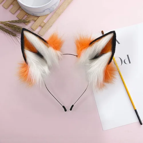 Vista 2 de QinRuan Orejas largas de piel de gato de zorro para el pelo de lobo anime, disfraz de cosplay de Halloween