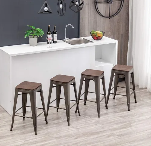 Vista 7 de [Juego de 4] Taburete metálico apilable industrial moderno para interior/exterior 17 pulgadas, Metal