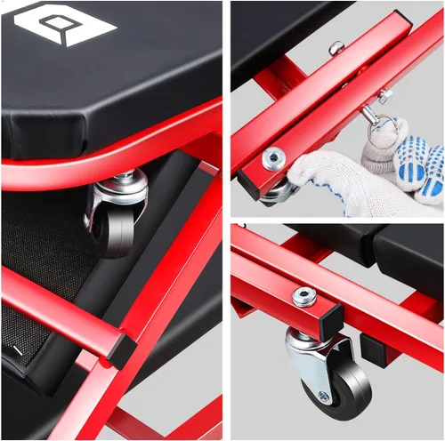 Vista 6 de DNA MOTORING TOOLS-00186 - Asiento plegable 2 en 1 de 40 pulgadas, 6 ruedas de 2 pulgadas, capacidad de peso de 330.7 lbs, color rojo