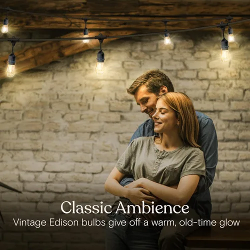 Vista 4 de Brightech Ambience Pro - Guirnalda de luces LED para exteriores con regulador de intensidad inteligente con control remoto, luces de patio de grado