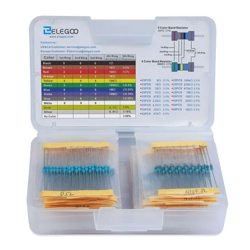ELEGOO Surtido de kit de resistencias de 17 valores 1%, 0 Ohm-1M Ohm (paquete de 525) Cumple con RoHS para proyectos electrónicos