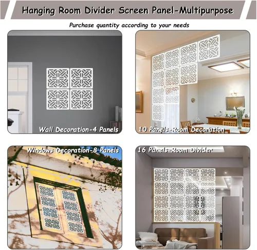 Vista 3 de Lchen Panel divisor de habitación colgante, divisor de pared colgante blanco, 10 piezas de madera y plástico, decoración de oficina en el hogar