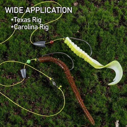 Vista 7 de Dr.Fish Paquete de 100 ganchos EWG para pesca de lubina, ganchos de gusano de pesca extra ancha, compensación de brecha de agua dulce