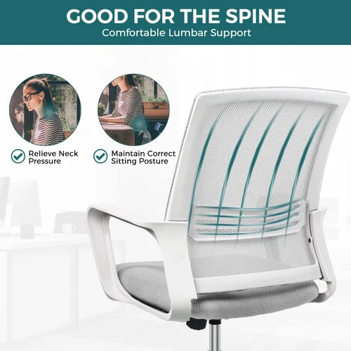 Vista 4 de Silla ergonómica de oficina gris, silla de escritorio de malla para computadora, sillas de escritorio de oficina en casa con ruedas, silla giratoria