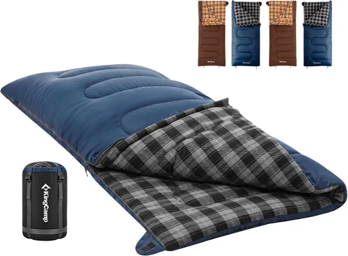 Vista 8 de KingCamp Sleeping Bag for Adults, 100% Flannel XL Big and Tall Cold Weather Warm Sleeping Bags with Compression Sack Portable Waterproof Gear