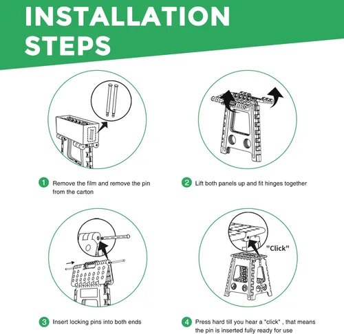 Vista 3 de Dyforce Taburete plegable de 17.5 pulgadas, capacidad de 400 libras, taburete plegable de plástico resistente para adultos, taburete con asa, fácil