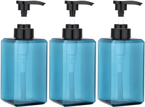 Vista 29 de Suream Dispensador de champú y acondicionador ámbar con bomba de plástico negro, botella de ducha recargable de 16.9 onzas para baño, recipiente