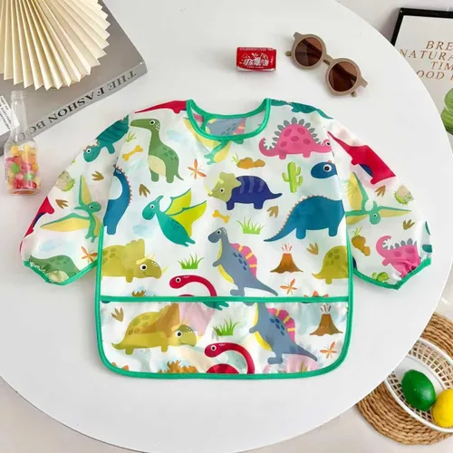 Vista 7 de PandaEar Paquete de 3 baberos de manga larga para bebé, babero impermeable para comer, babero de manga para niños pequeños con bolsillo para guardar