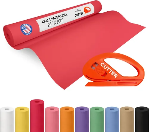 Vista 67 de Rollo de papel kraft amarillo de 36" x 1200" (100 pies) con cortador - Papel de regalo hecho en EE. UU. para embalaje, mudanza, envío