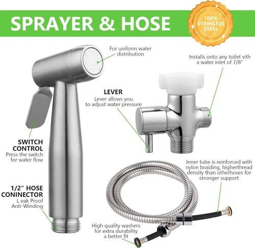 Vista 3 de Kit de spray de bidé de mano multifuncional, adecuado para lavado de mujeres, limpieza de pañales, lavado de bebés, ducha de mascotas, etc. - Fácil