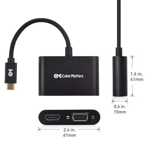 Vista 4 de Cable Matters Adaptador USB C a HDMI VGA de aluminio para Surface Pro 7, MacBook Pro, Dell XPS 13 y más, compatible con Thunderbolt 4 / USB4