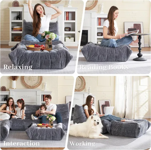 Vista 5 de HABUTWAY Puf Otomano, Reposapiés, Silla junto a la Chimenea, Sofá Puf Perezoso de Espuma Viscoelástica para Sala de Estar, Dormitorio, Dormitorio