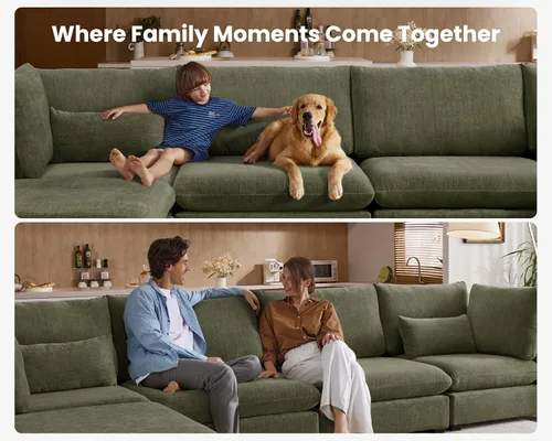 Vista 8 de Sofá modular de felpilla de 77 pulgadas, sofá modular de nube lavable con otomana, sofás seccionales de 3 plazas para sala de estar, cubierta