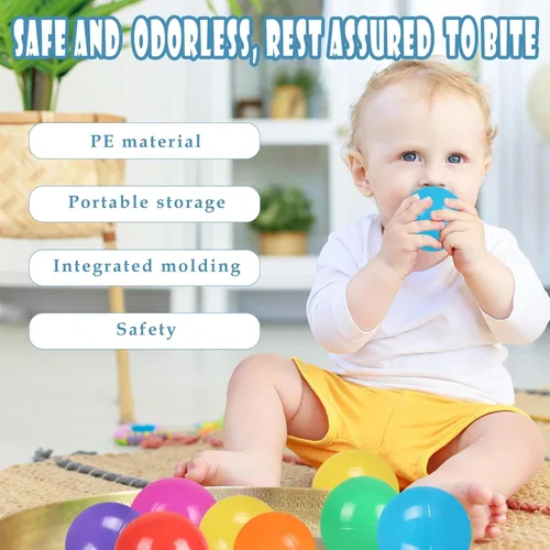 Vista 4 de 100 Pack de bolas para tienda de campaña de bolas, bolas de plástico coloridas libres de BPA, bolas de juego para bebés para pozo de bolas, casa