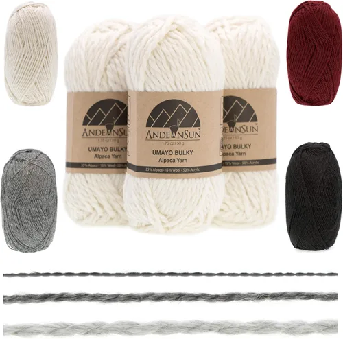 Vista 18 de 3 ovillos de lana de alpaca UMAYO para tejer al crochet y con agujas, 150 gramos, #2, #3 y #5