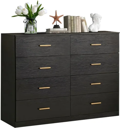 Vista 25 de Spaco Cómoda negra de 6 cajones con mango dorado, cómoda moderna de 6 cajones profundos para dormitorio, cómoda de almacenamiento para armario, sala