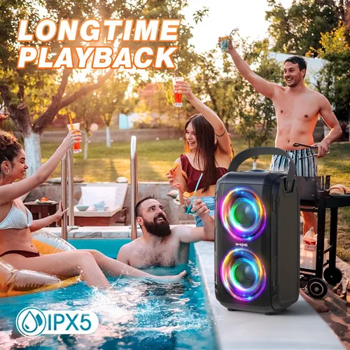 Vista 8 de W-KING Altavoz Bluetooth de 80 W con micrófono inalámbrico, altavoz Bluetooth portátil para fiesta, 2 controladores de rango completo/graves