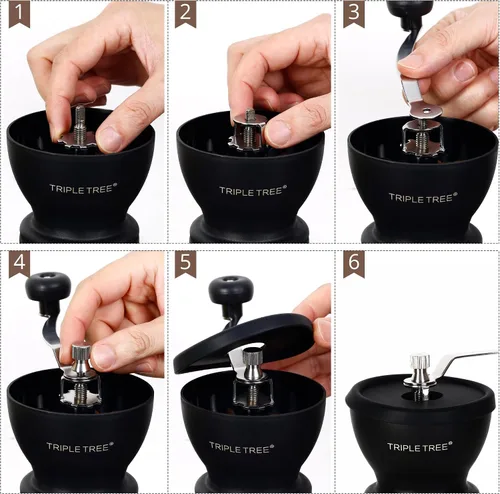 Vista 13 de Molinillo de café manual con rebabas de cerámica y mango de acero inoxidable alargado, molinillo de café de mano con 2 frascos de vidrio