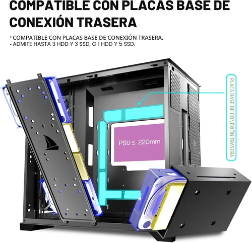 Vista 8 de KEDIERS PC CASE ATX 5 ventiladores preinstalados, carcasa de computadora de torre media tipo C con vista completa de vidrio templado dual, funda