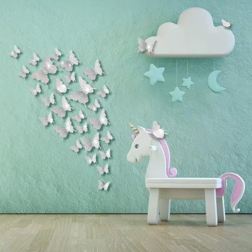 Vista 8 de 48 piezas de decoración de pared de mariposa, espejo de bricolaje, calcomanías de mariposa 3D, calcomanías de mariposa extraíbles para el hogar