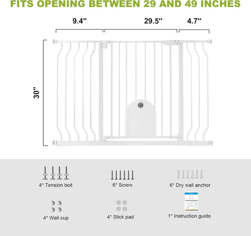 Vista 5 de Puertas para bebés con puerta para gatos, cierre automático de 29.5 a 48.4 pulgadas, puerta de metal de seguridad para mascotas, para puerta