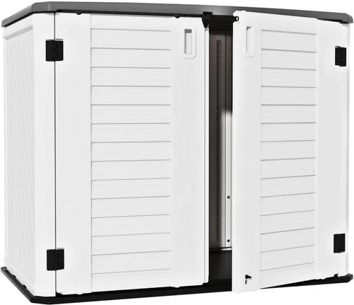 ZZM Cobertizo de almacenamiento al aire libre de 4 x 2.5 pies, gabinete de almacenamiento impermeable de resina para herramientas de jardín con tapa