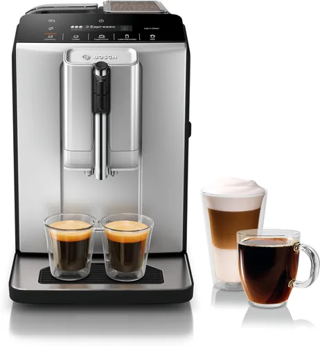 Bosch Máquina de café y café expreso totalmente automática, bebidas de un solo toque, estilo barista, súper cafetera de doble taza, gran capacidad