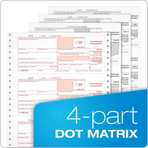 Vista 6 de Adams 1099 NEC 3 Up 2021 Formas continuas, 4 partes de formas autocopiadoras, para impresoras de matriz de punto alimentadas con pines, con 3 1096