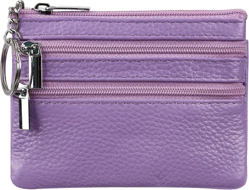 Vista 11 de Porta Monedas de Cuero Genuino para Mujer de Cynure, Mini Monedero con Llavero Beige