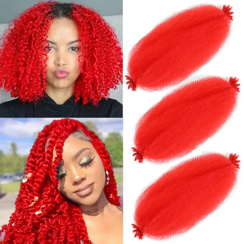 Cabello Afro Twist de 12 pulgadas, Cabello Afro Trenzado de Ganchillo (12 Pulgadas (Paquete de 3), RED#) …
