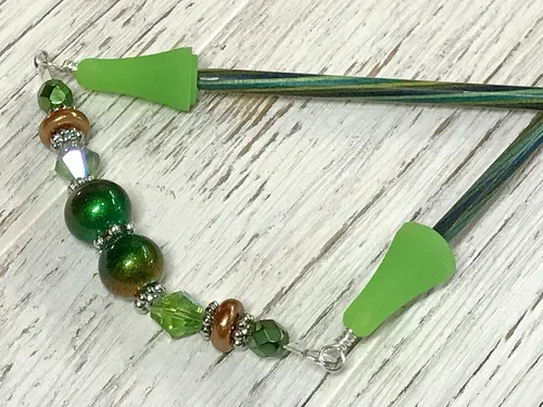 Green Cooper Beaded Knitting Needle Point Protector Stitch Saver for Knitters