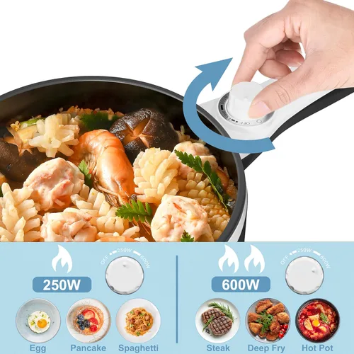 Vista 3 de Dezin - Olla caliente eléctrica mejorada, sartén antiadherente para saltear, olla eléctrica rápida para fideos, olla caliente portátil mini de 1.5L