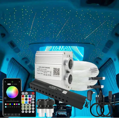 AKEPO - Kit de luz musical RGBW de 16 W, parpadeante, estrella fugaz, de cabezal doble, fibra óptica, controlada a través de aplicación, para el