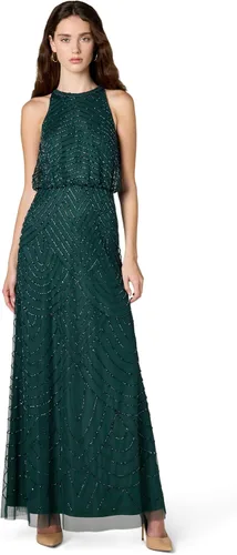 Vista 10 de Adrianna Papell Vestido tipo blusón con cuentas estilo halter Art Deco para mujer Floor Length Formal Gown with Scalloped Beading & Bloused Bodice