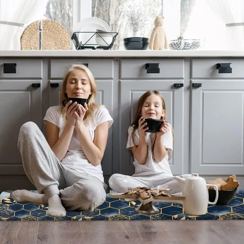 Vista 6 de Colorful Star Tapete de cocina de mármol, impermeable, antideslizante, acolchado, de piel de PVC, cómodo, antifatiga, para fregadero de cocina