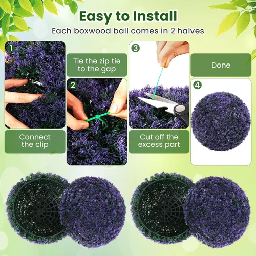 Vista 5 de Goplus 2 PCS Bolas Topiarias de Plantas Artificiales de 15 Pulgadas, Bolas Redondas de Lavanda Sintética para Exteriores, Esferas de Jardín