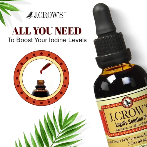Vista 6 de J.CROW'S® Solución de yodo Lugol 2% 2 oz (1 botella) – Líquido de yodo y potasio de primera calidad, extracto de salmuera natural sin gluten