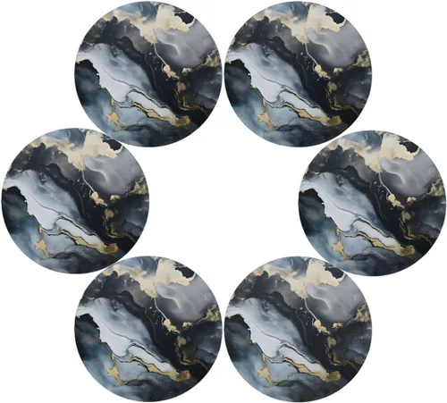 Vista 6 de Abstract Black Gold Marble Print Round Place Mats Set of 1, Heat Resistant Washable Placemats Polyester Round Table Mats for Kitchen Home Decor