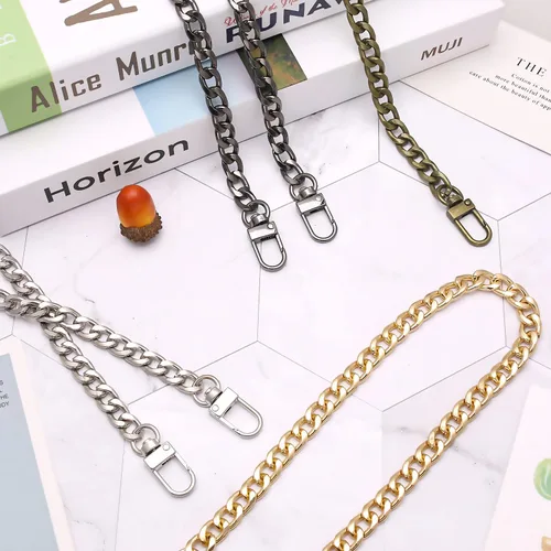 Vista 6 de 4 cinturones de cadena plana de hierro de diferentes tamaños, cinturón de repuesto de bolso, cinturón de hombro, cinturón de cadena de cartera