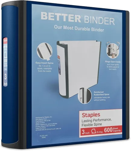 Vista 16 de Carpeta con anillos en forma de "D" de 1 pulgada para mejor visualización Staples, Negro