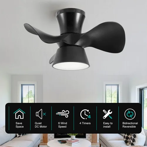 Vista 5 de Ventilador de techo pequeño de 21 pulgadas con luz y control remoto, ventiladores de techo de montaje empotrado de 6 velocidades reversibles