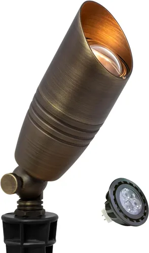 MALORY Focos de Paisaje de Latón Paquete de 1 con Bombilla MR16(S02), Iluminación de Paisaje LED de Bajo Voltaje 12V Focos Direccionales para