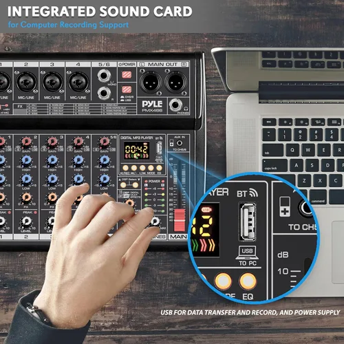 Vista 5 de Mezclador de audio Bluetooth profesional Pyle DJ - Mezclador de sonido con controlador DJ de 6 canales con DSP, 16 efectos preestablecidos, interfaz