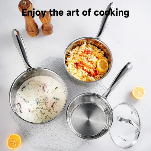 Vista 6 de Juego de Cacerolas de Acero Inoxidable de 1 Cuarto y 2 Cuartos con Tapa, 4 Piezas Cacerolas Antiadherentes, Ollas de Cocina Pequeñas, Compatible