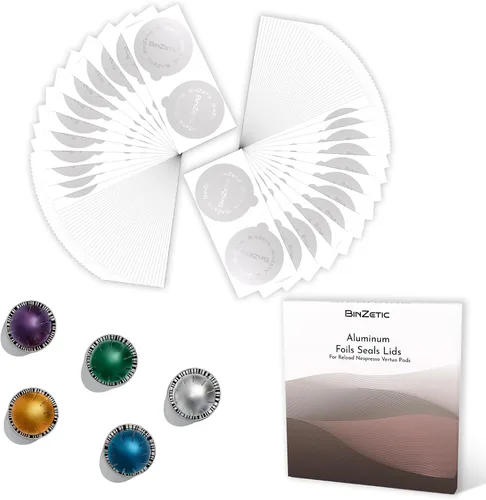 Vista 10 de BinZetic® 100 tapas de sellado de papel de aluminio para cápsulas Nespresso Vertuo [2.441 in, grado alimenticio] más adecuadas para el kit