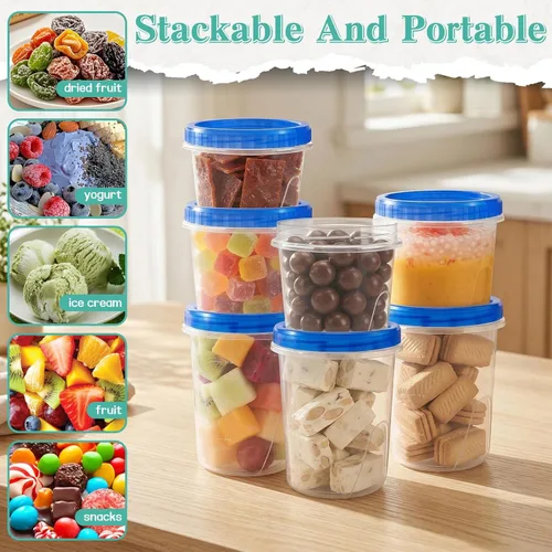 Vista 4 de Paquete de 12 recipientes para congelador con tapas roscadas, contenedor de almacenamiento de plástico reutilizable apilable de 32/24/16 onzas