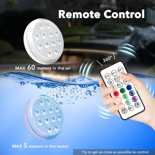 Vista 3 de Geekman Luces LED subacuáticas recargables con control remoto, IP68 impermeables 16 colores luces ambientales de piscina, alimentación USB-C