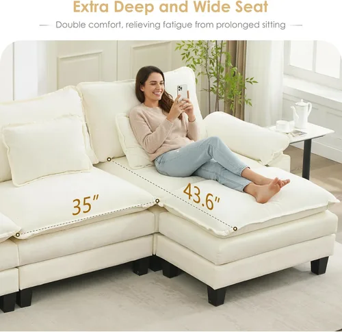 Vista 5 de URRED Oversized Modular Sectional Sofa, 87" L Shaped Modern Comfy Cloud Couch with Movable Ottoman & Pillows, Deep Seat Couches for Living Room